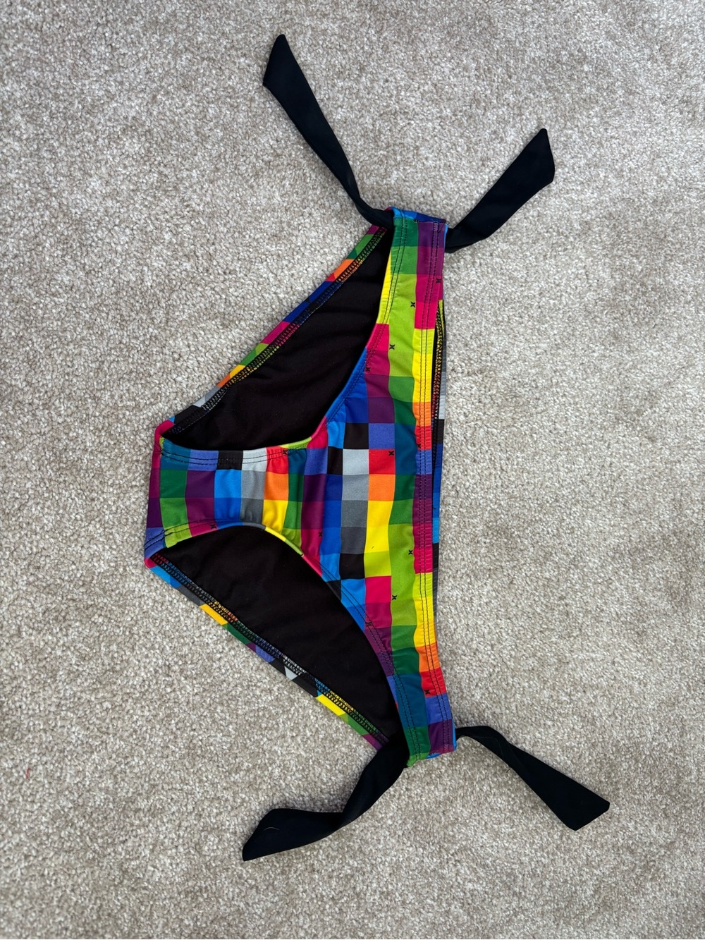 Hurley Multicolor Checkerboard Rainbow Plaid Tie-Side Bikini Bottom Size M
